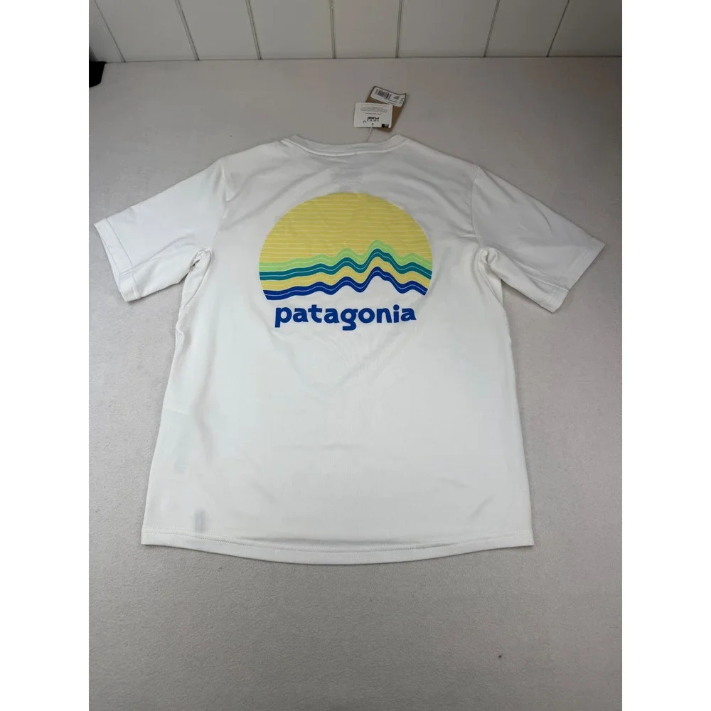 Patagonia Kids Capilene Silkweight T-Shirt White Ridge Rise Graphic Large 12 NWT